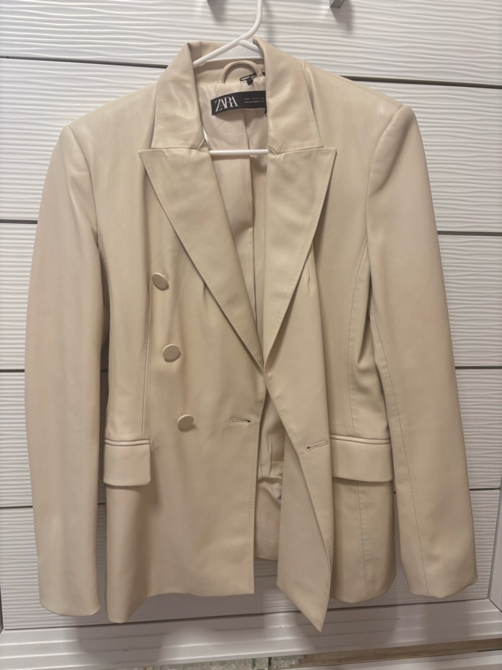 Zara Cream Faux Leather Double-Breasted Blazer Jacket